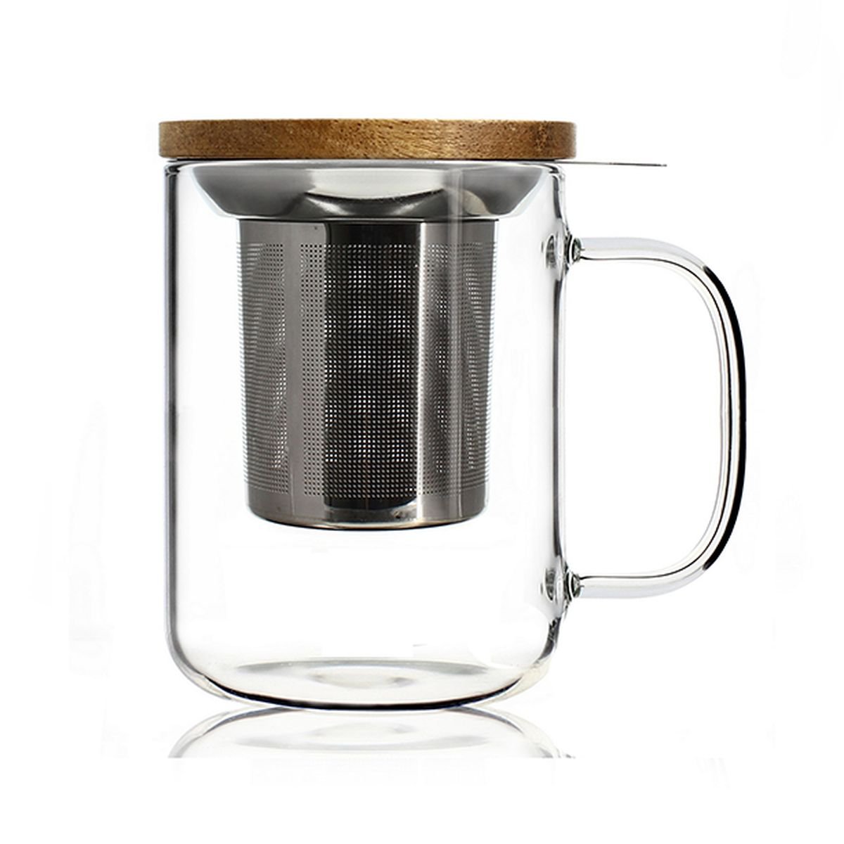 Gustave, Große Teetasse, Zusammensetzung Behälter aus Borosilikatglas  Filter aus rostfreiem Stahl 304  Deckel aus Akazienholz (FSC), Füllmenge: 450ml - AgilNature