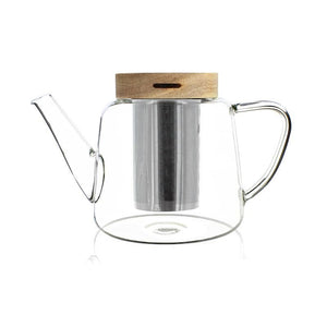 Gustave, Kleine Teekanne aus Glas,  Zusammensetzung: Behälter aus Borosilikatglas  Filter aus rostfreiem Stahl 304  Deckel aus Buchenholz (FSC), Füllmenge: 680ml - AgilNature